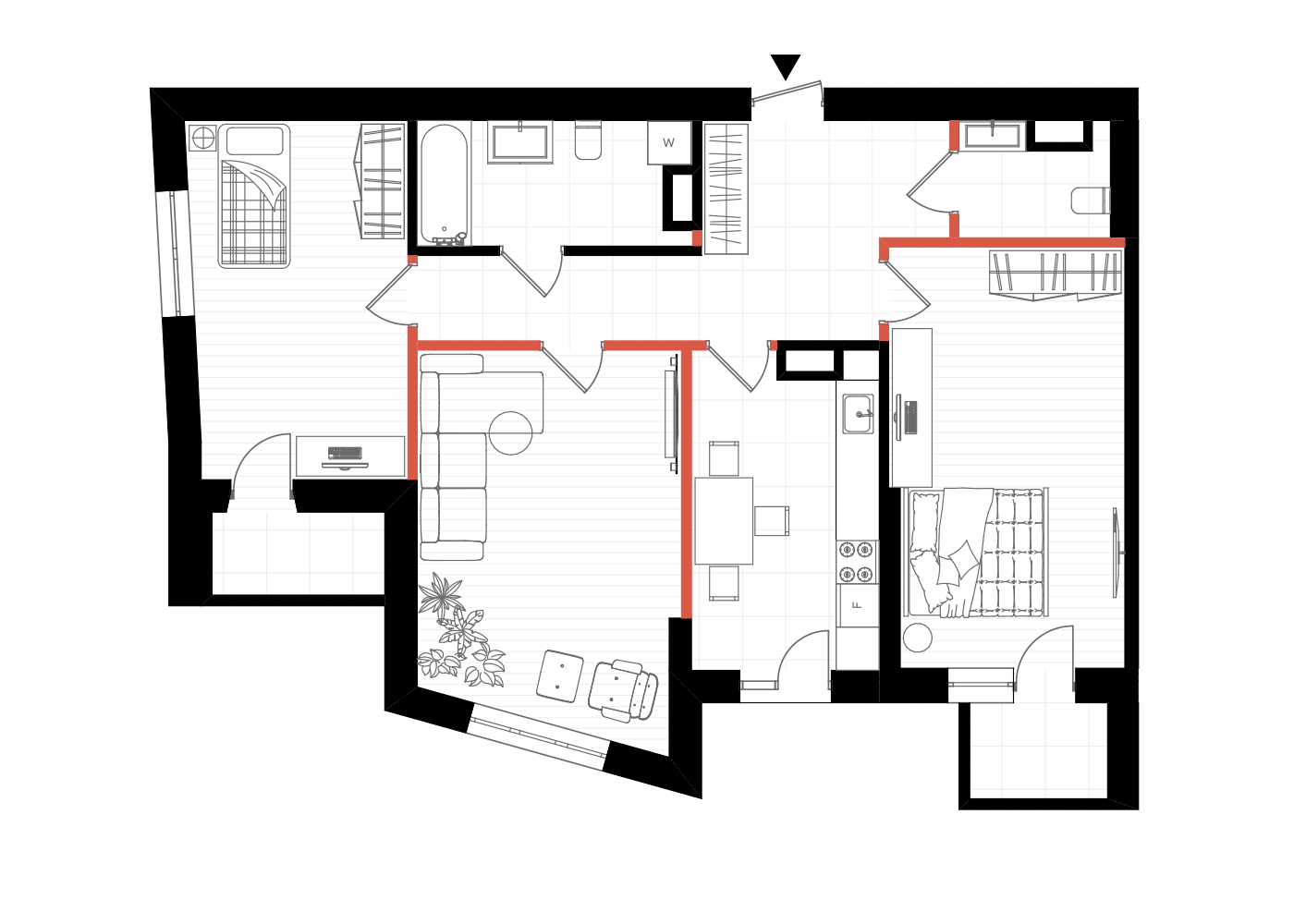 Druga opcja z większymi zmianami w układzie mieszkania